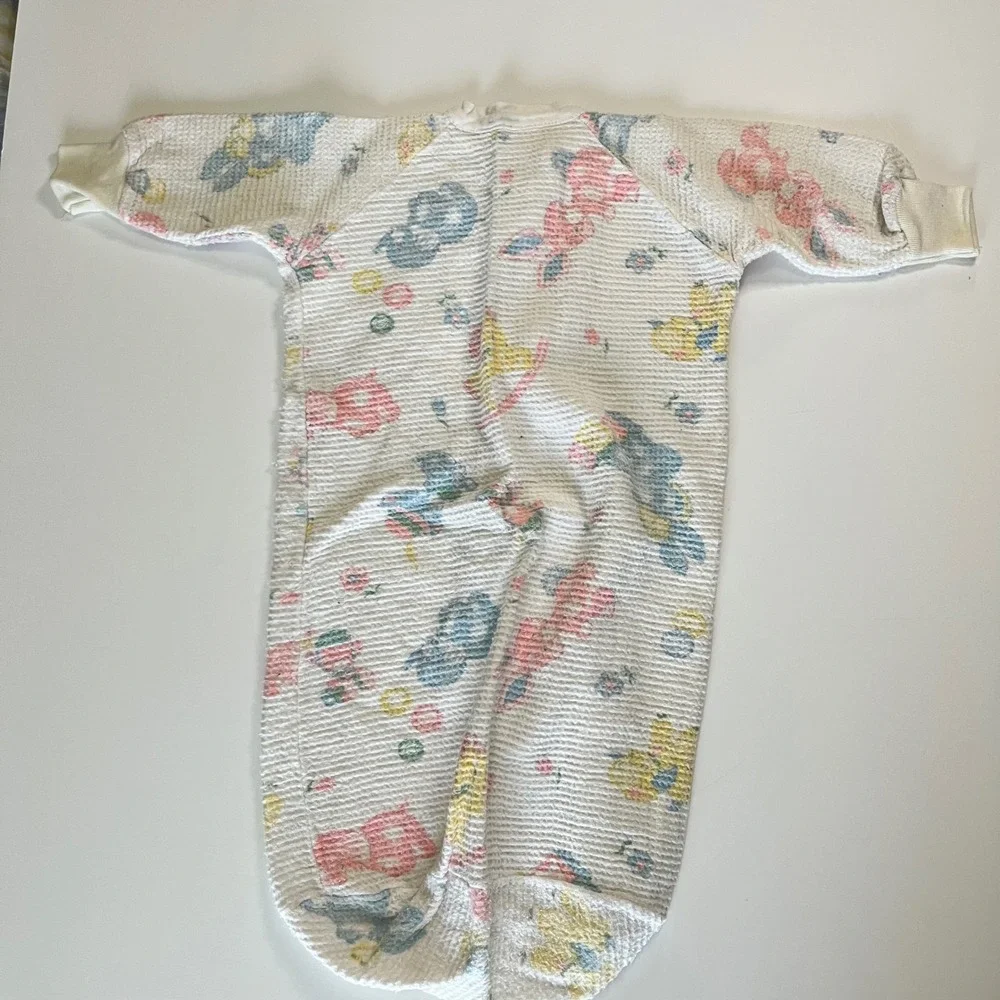 Vintage Baby Bunting Sleep Sack Waffle Knit Pastel Animal Print Zipper White
